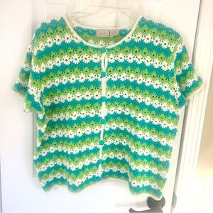 Fiorlini International Women's Large Short Sleeve Crocheted Floral Granny Hippie